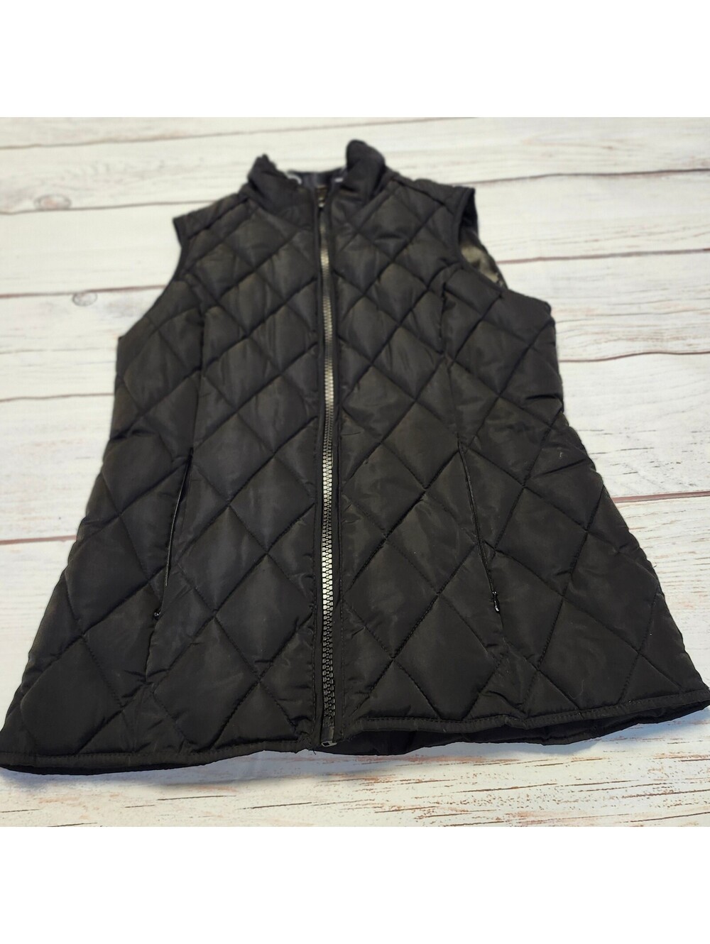 Calvin Klein Black Quilted Sleeveless Vest with Zipper Closure Size XS